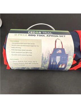 9-Piece BBQ Tool Apron Set - Blue & Red